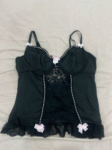 Black Lace Trim Corset Camisole