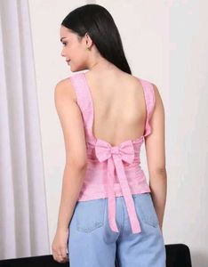 Shein Cute Pink Gingham Sleeveless back bowTop