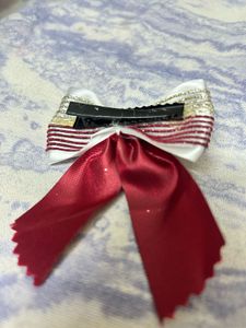 Red &amp; Silver Ribbon Hair Bow