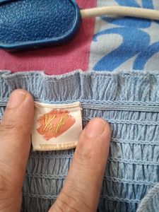 Blue Smocked Long Sleeve Top