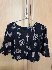 Funky Printed Black Crop Top