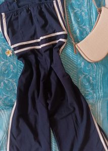 Navy Blue Jumpsuit with White Stripes