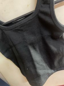 Black Ribbed Crop Tank Top