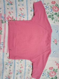 Pink Ribbed Henley Crop Top