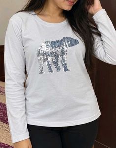 White Long Sleeve T-Shirt with Bear Design