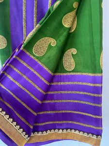 Elegant Purple &amp; Green Saree with Gold Accents