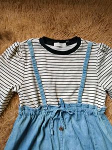 Striped Long Sleeve Denim Dress for girls