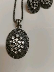 Vintage-Inspired Oxidized Silver &amp; Crystal Pendant