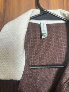 Brown Cropped Jacket with White Collar