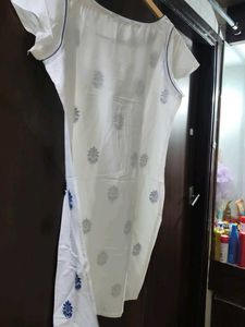 White Kurta with Blue Floral Print