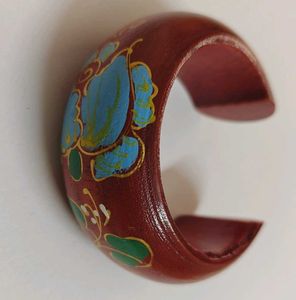 Hand-Painted Wooden Cuff Bracelet with jute pouch