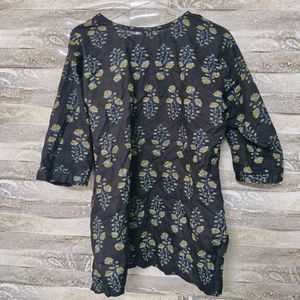Black Floral Print Kurta