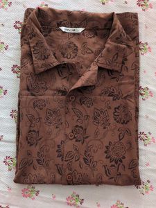 Brown Floral Print Button-Up Shirt