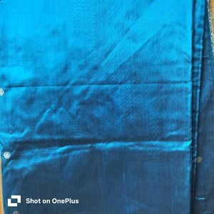 Teal Saree with Silver Thread Border