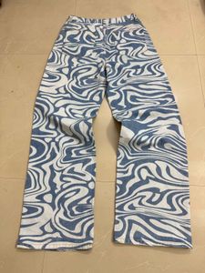 Retro Swirl Print Wide Leg Jeans