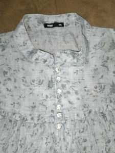 Sky Grey Top With White Chickan Work