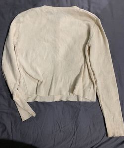 Cream Ribbed Button-Up Cardigan