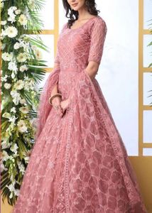 Pink Floral Embroidered Net UnStitched Suit