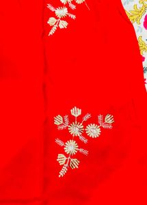 Red &amp; White Chikankari Kurta Set