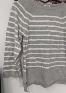 Silver And Grey Lining Thin Woolen Top