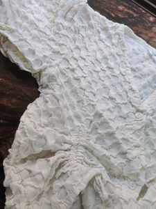 White Criss-Cross Top With Puffy Sleves