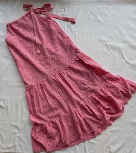 Pink Broderie Anglaise Midi Dress
