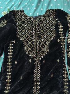 Black Velvet Palazzo Pants with Sequins