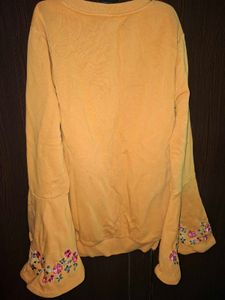Mustard Yellow Embroidered Bell Sleeve Sweatshirt