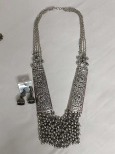 Silver Tribal Style Necklace &amp; Earring Set
