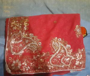 Embellished Coral Saree