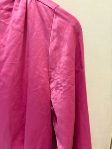 Elegant Pink Satin Button-Up Blouse