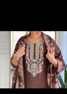 Elegant Brown Embroidered Kurta Set