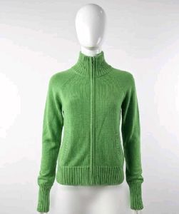 Green Zip-Up Knit Cardigan