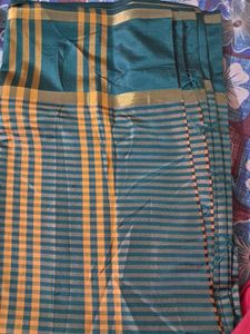 Green & Gold Checked Saree