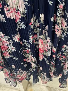 Navy Floral Pleated Top