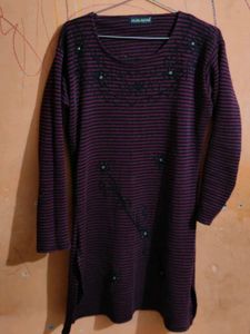 Women’s Maroon and Black Striped Woolen Kurti with