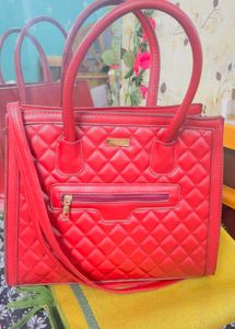 Red Quilted Tote Bag