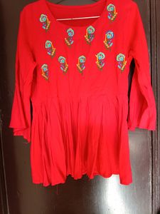 Cute Red Embroidered Top