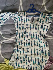 White Kurta with Folk Art Print