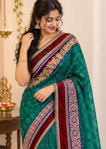 Exquisite Teal Saree with Embellished Border
