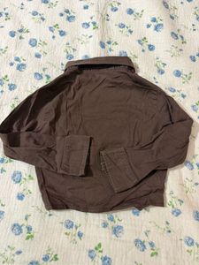 Brown Cropped Tie-Waist Shirt