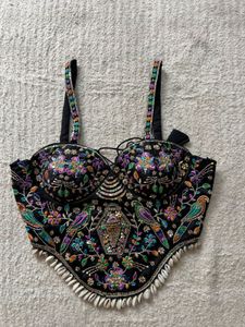 Embellished Black Bustier Blouse
