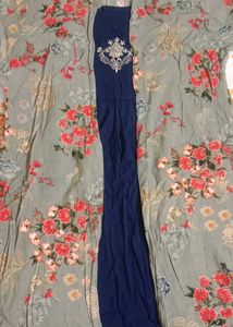 Navy Blue Kurta Set with Floral Shrug