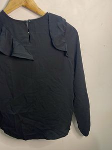Black Ruffle Detail Long Sleeve Top