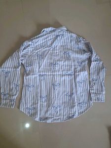 Denim Skirt and Bow Print Shirt Set