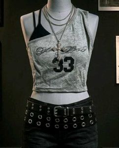 Y2k Graphic Print One-Shoulder Tank Top