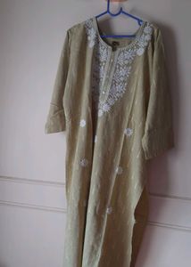 Green chex Embroidered Kurti