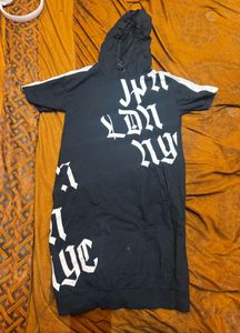 Black Graphic Print Hooded Dress