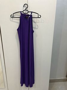 New!pleated  Purple Halter Neck Midi Dress