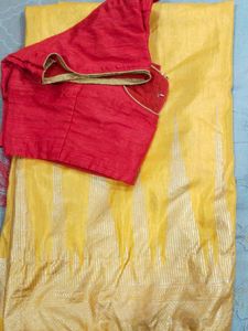 Elegant Yellow Saree with Red Blouse
